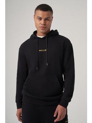 Iselt Siyah Baskılı Oversize Hoodie