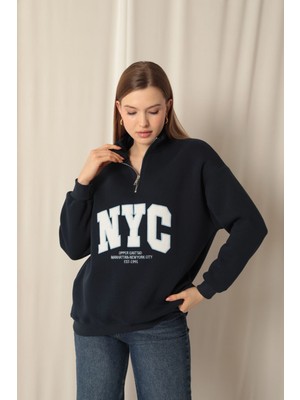 Üç Iplik Nyc Nakışlı Kadın Lacivert Sweat