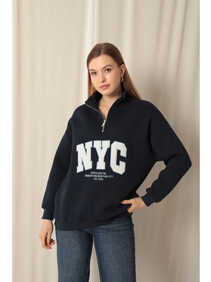 Üç Iplik Nyc Nakışlı Kadın Lacivert Sweat