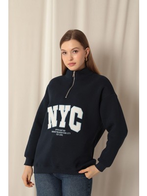 Üç Iplik Nyc Nakışlı Kadın Lacivert Sweat