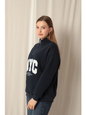 Üç Iplik Nyc Nakışlı Kadın Lacivert Sweat