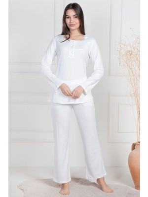 Mecit Pijama 6104 Ekru Kadın Büyük Beden Pijama Takımı