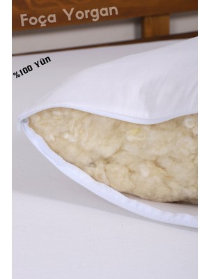 Foçatex %100 Doğal Merinos Kuzu Yünü Dolgulu Kokusuz Yıkanabilir Yün Yastık (50 x 70 cm Ebat - 1350 gr)