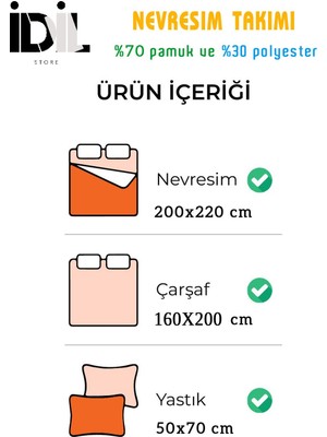 İdil Store Lüks Dayanıklı Yumuşak Doğal Pamuklu Çift Kişilik Nevresim Takımı + Lastikli Çarşaf +Yastık kılıflı