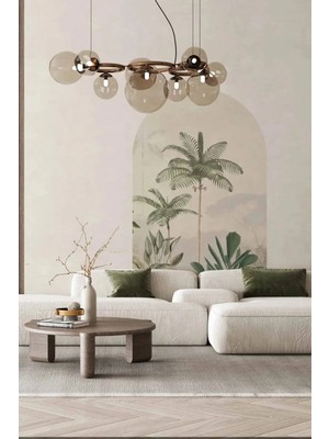 Kt Grup Palmiyeler Boho Kemer Arch Duvar Sticker Renkli Açık Gri PVC 100 x 160 cm