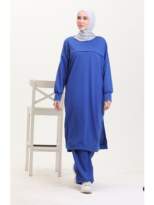 Sefa Merve Iki Iplik Tunik Pantolon Ikili Takım 0549-03 Saks