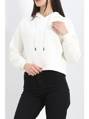 Afillix Concept Kapşonlu 3 Iplik Crop Sweat Ekru - 20969.1878.