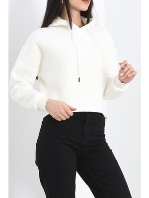 Afillix Concept Kapşonlu 3 Iplik Crop Sweat Ekru - 20969.1878.