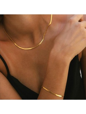 Heppii Gold Bileklik Kolye Takım Set İtalyan Ezme Çelik Zincir Kolye Bileklik İkili Set Unisex Ürün