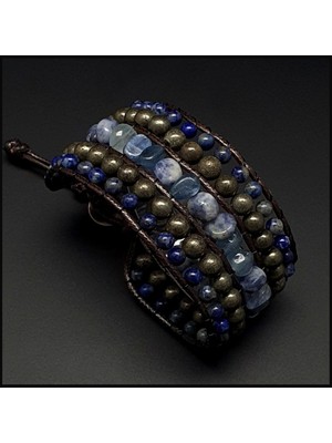 Seven Art Jewelry Doğal Taş Bileklik, Lapis Lazuli, Akuamarin, Kyanit, Sodalit, Pirit Taşı Bileklik, Kadın Bileklik, Erkek Bileklik