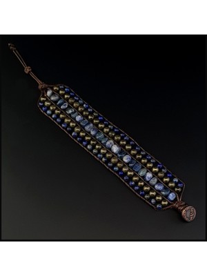 Seven Art Jewelry Doğal Taş Bileklik, Lapis Lazuli, Akuamarin, Kyanit, Sodalit, Pirit Taşı Bileklik, Kadın Bileklik, Erkek Bileklik