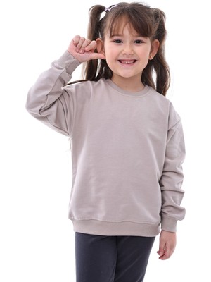 Zuzunga Basic Düz Renk Vizon Fırçalı Yumuşak Pamuk Sweatshirt