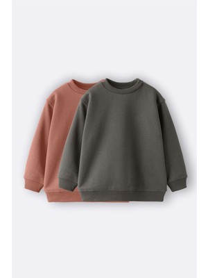 Zuzunga 2'li Hardal-Antrasit Basic Sweatshirt Erkek Çocuk 3-10 Yaş Truvakar Kol Konforlu Set