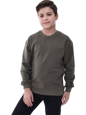 Zuzunga Basic Bisiklet Yaka Şardonlu Çocuk Sweatshirt 3-10 Yaş Haki