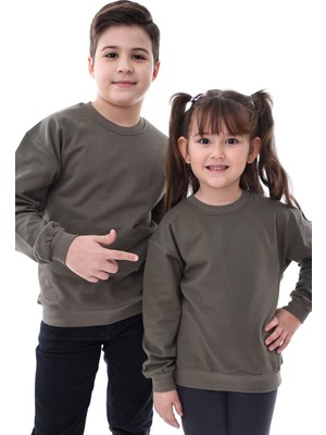 Zuzunga Basic Bisiklet Yaka Şardonlu Çocuk Sweatshirt 3-10 Yaş Haki