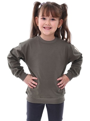 Zuzunga Basic Bisiklet Yaka Şardonlu Çocuk Sweatshirt 3-10 Yaş Haki