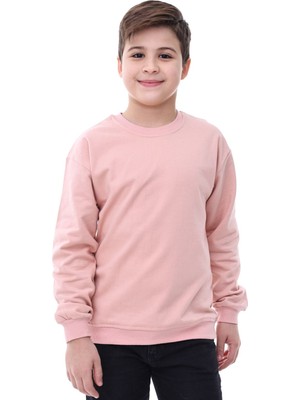 Zuzunga Basic Bisiklet Yaka Şardonlu Çocuk Sweatshirt 3-10 Yaş Pudra