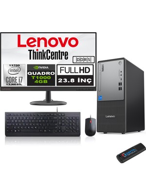 Lenovo Thinkcentre Neo 50T Gen5 Intel Core I7 13700 16GB Ddr5 256GB SSD 23.8 Inç Monitör Windows 11 Pro Quadro T1000 10002412UB000LTRW01+ZETTA Flash Bellek