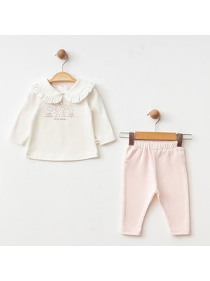 Eslenza Kız Bebek Bebe Yaka Tavşan Baskılı Sweat ve Pantolon 2'li Takım