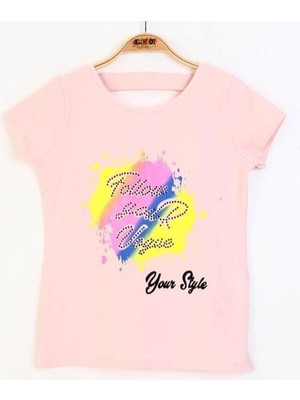 Toontoy Kız Çocuk Baskılı Taş Işlemeli Tişört