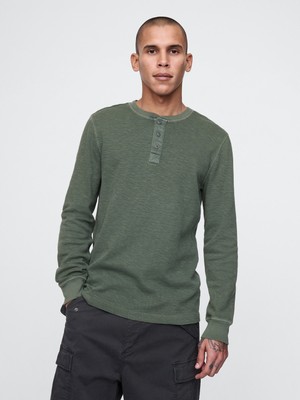 Gap Erkek Yeşil Waffle Henley T-Shirt