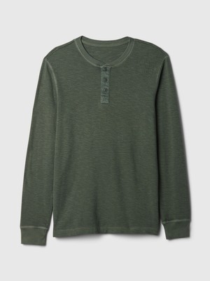 Gap Erkek Yeşil Waffle Henley T-Shirt