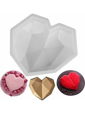 Tekno Trust Silikon Büyük Kristal Kalp Şekilli Pasta Kek Çikolata Kalıbı Geometrik Kalıp