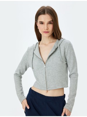 Koton Kapüşonlu Fermuarlı Crop Sweatshirt