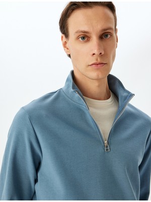Koton Uzun Kollu Pamuklu Interlok Kumaş Basic Yarım Fermuarlı Sweatshirt