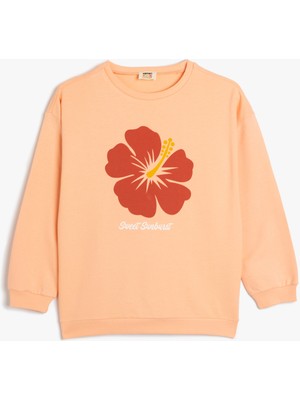 Koton Sweatshirt Uzun Kollu Çiçek Baskılı Bisiklet Yaka Pamuklu