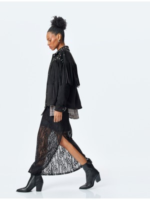 Koton Yarım Astarlı Yırtmaç Detaylı Uzun Dantelli Etek