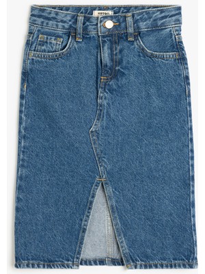 Koton Pamuklu A Kesim Cepli Yırtmaç Detaylı Kot Etek