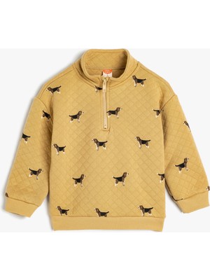 Koton Yarım Fermuar Detaylı Köpek Desenli Uzun Kollu Kapitone Sweatshirt