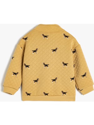 Koton Yarım Fermuar Detaylı Köpek Desenli Uzun Kollu Kapitone Sweatshirt