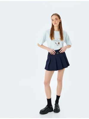 Koton Kedi Baskılı Kısa Kollu Bisiklet Yaka Oversize T-Shirt