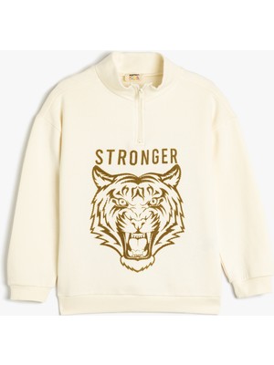 Koton Kaplan Baskılı Fermuar Detaylı Pamuklu Sweatshirt