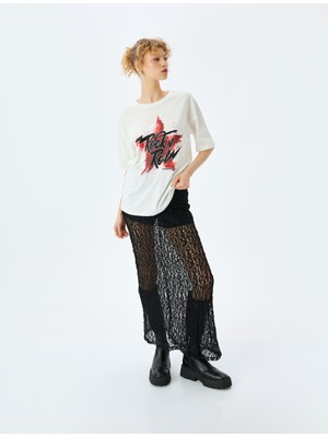 Koton Slogan Baskılı Kısa Kollu Bisiklet Yaka Oversize T-Shirt