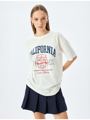 Koton Bisiklet Yaka Kısa Kollu Kolej Baskılı Oversize T-Shirt