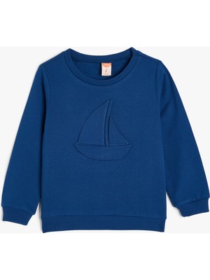 Koton Deniz Temalı Bisiklet Yaka Uzun Kollu Bebek Sweatshirt