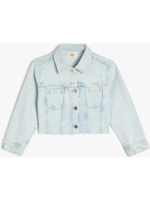 Koton Kız Çocuk Düğme Detaylı Pamuklu Crop Denim Ceket Slim Fit Günlük Kullanım için