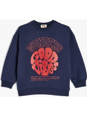 Koton Slogan Baskılı Uzun Kollu Bisiklet Yaka Pamuklu Sweatshirt