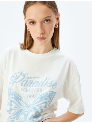 Koton Kolej Baskılı Bisiklet Yaka Rahat Kalıp Kısa Kollu T-Shirt