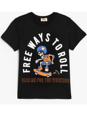 Koton Kısa Kollu Bisiklet Yaka Kaykay Baskılı T-Shirt