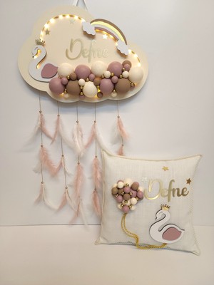 Mor Mini Bubble Ledli Bulut Bebek Kapı Süsü ve Yastık