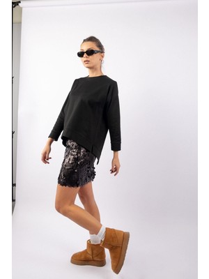 Sırt Dekolte Detaylı Sweatshirt Siyah