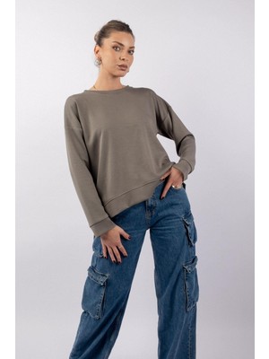 Sırt Dekolte Detaylı Sweatshirt Vizon