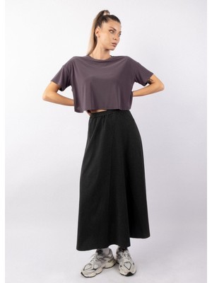 Sırt Dekolte Nakış Detaylı Tshirt Antrasit