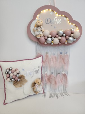Mor Mini Bubble Ledli Bulut Bebek Kapı Süsü ve Yastık