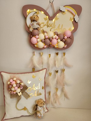 Mor Mini Bubble Ledli Bulut Bebek Kapı Süsü ve Yastık