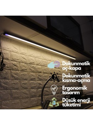 Rultech Dokunmatik 120CM Gün Işık Tak Çalıştır LED Işık Mutfak, Dolap, Tezgah Altı, Duvar Dekoratif Gece Lamba